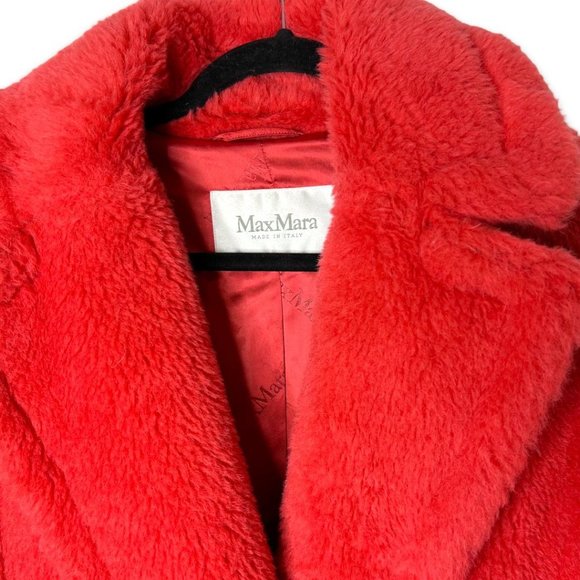 MAX MARA Teddy Bear Icon Coral Red Tedgirl Faux Fur Coat Size S - Picture 11 of 14